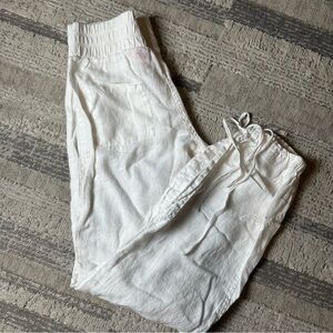 Puma White Linen Drawstring PANTS Women’s Size M Relaxed FitElasticWaist Pockets